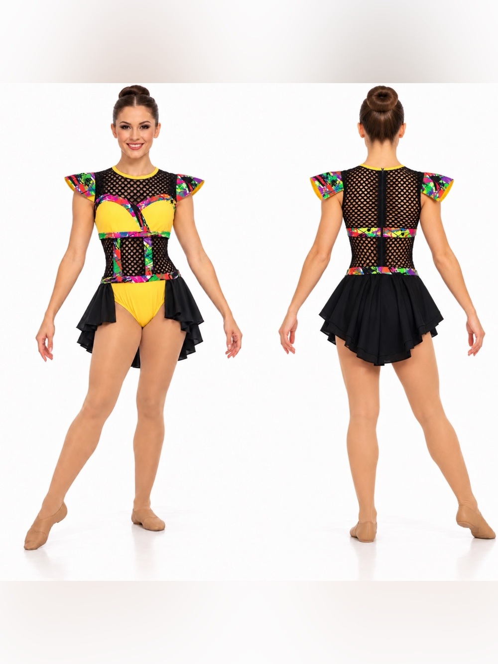 Kelle dance neon yellow Y2K 80’s 5129A to the max costume graffiti fishnet LC
